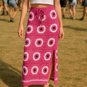 Handmade Crochet Granny Square Maxi Skirt: Bohemian Festival Style