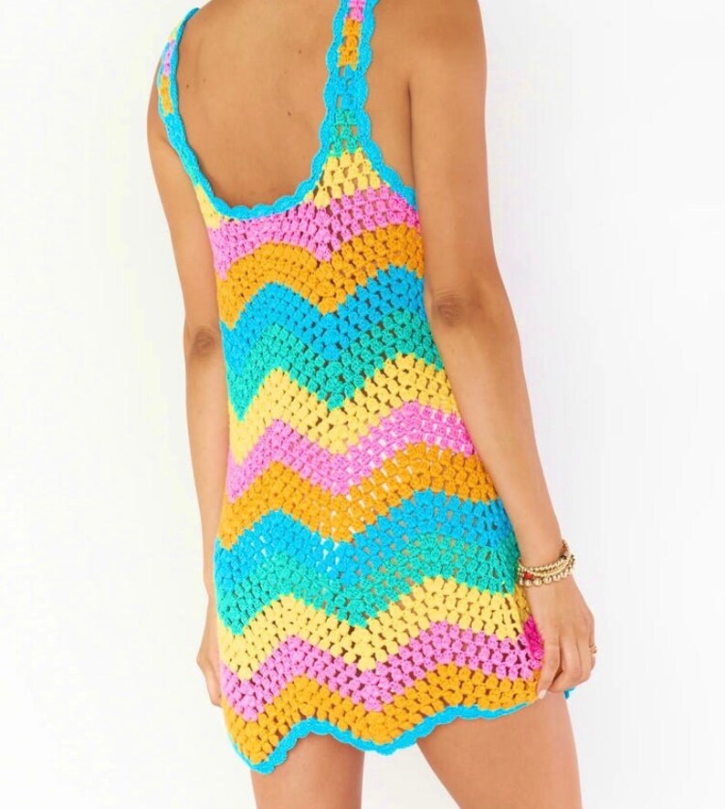 Wavy Crochet Dress, Crochet Wavy Dress, Rainbow Crochet Dress, Wavy Striped Dress, Crochet Dress, Festival Outfit, Colorful Dress image 5