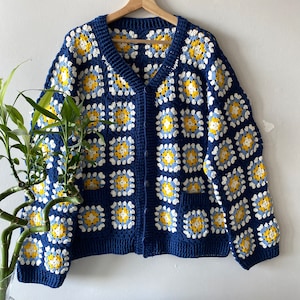 Oversize Cotton Crochet Granny Square Cardigan - Boho Style