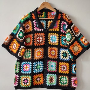 Crochet Granny Square Shirt: Handmade Cotton Unisex Top
