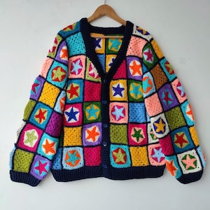 Crochet Granny Square Cardigan: Handmade Star Jacket