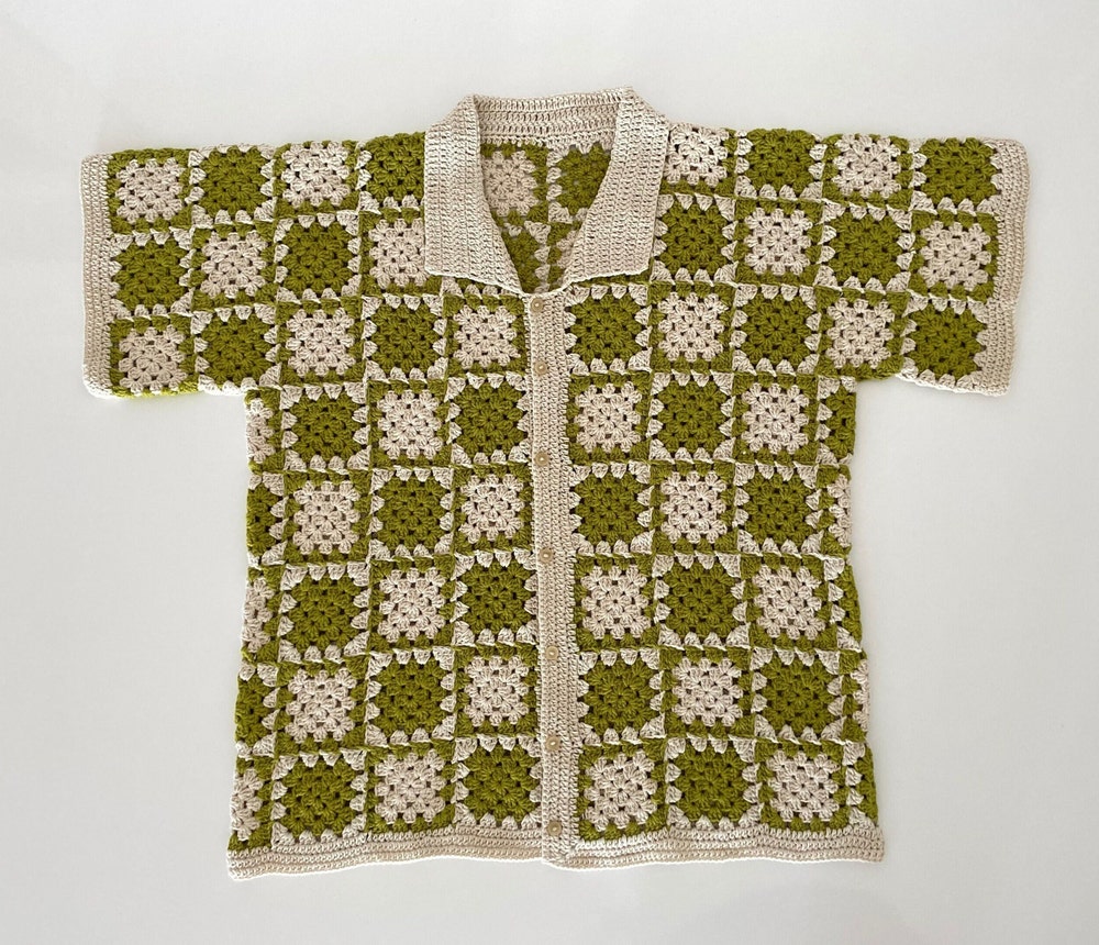 Crochet Shirt, Granny Square Shirt, Knit Shirt, Handmade Shirt, Unisex Shirt, Oversize Shirt, Green Shirt, Checker Pattern Shirt Store24H