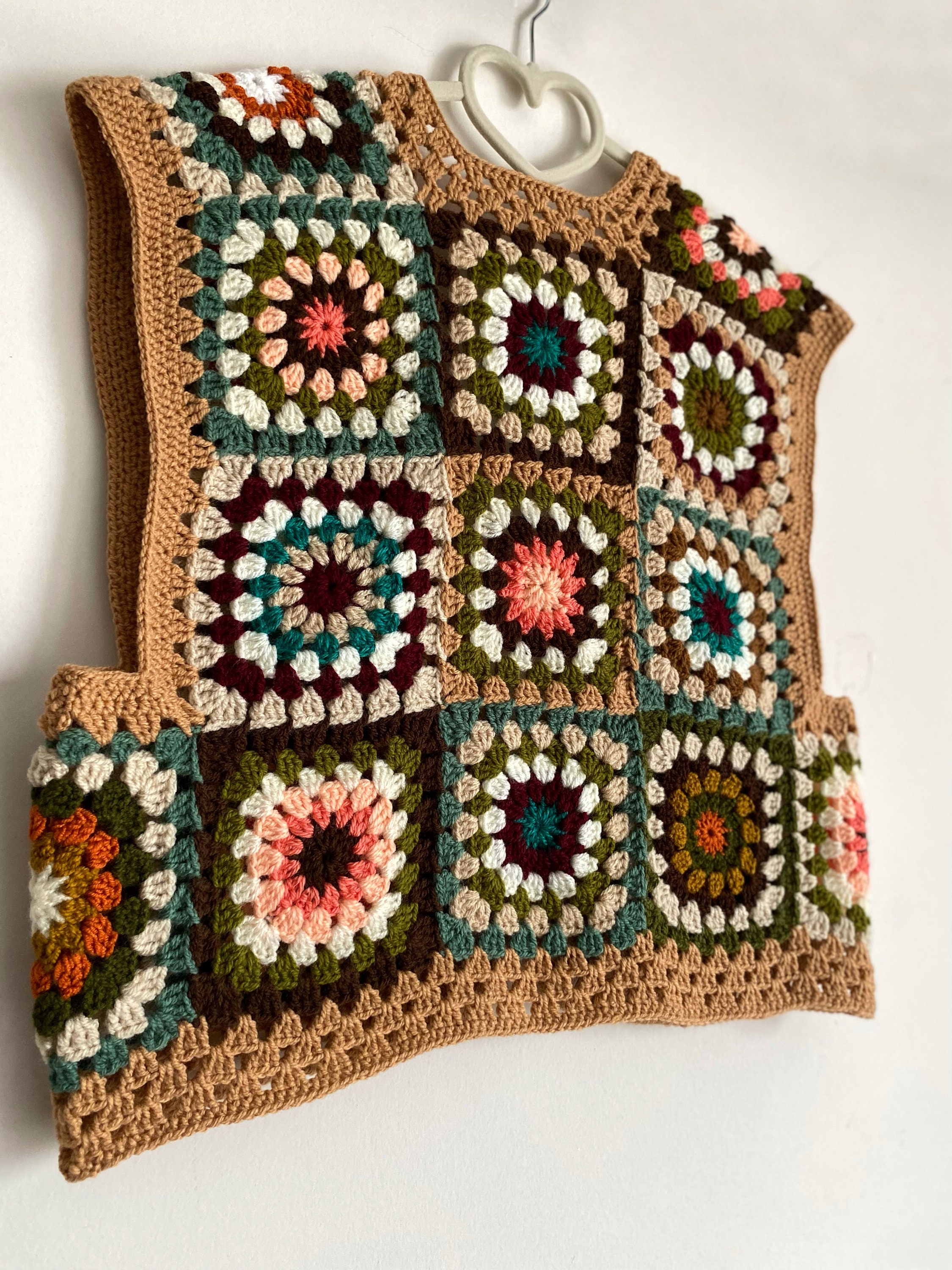 Granny Square Sweater Vest, Handmade, Crochet Granny Square Vest