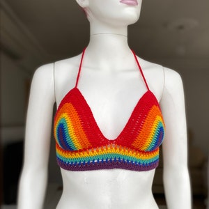 Handmade Rainbow Crochet Crop Top - LGBTQ Pride Gift