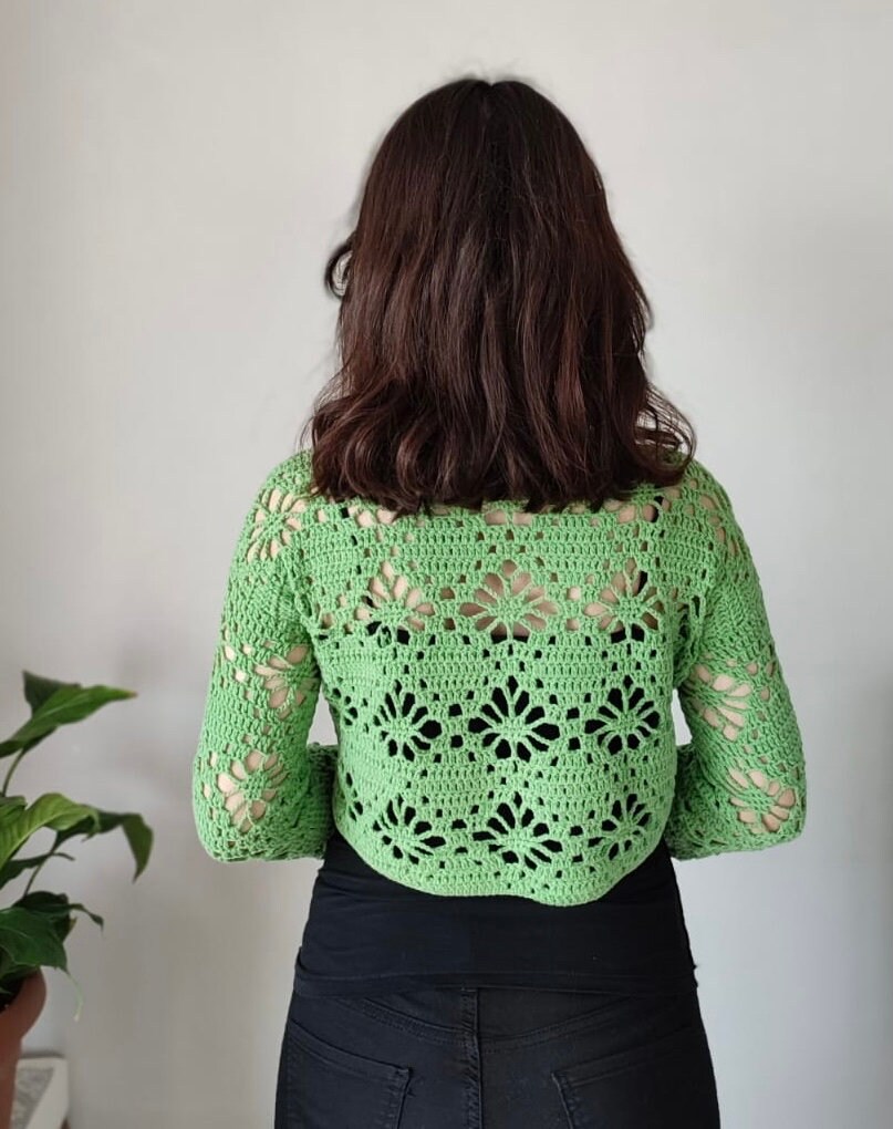 Flower Crochet Sweater Crochet Sweater Crochet Long Sleeve Etsy