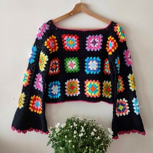 Handmade Crochet Granny Square Sweater: Boho Patchwork Pullover