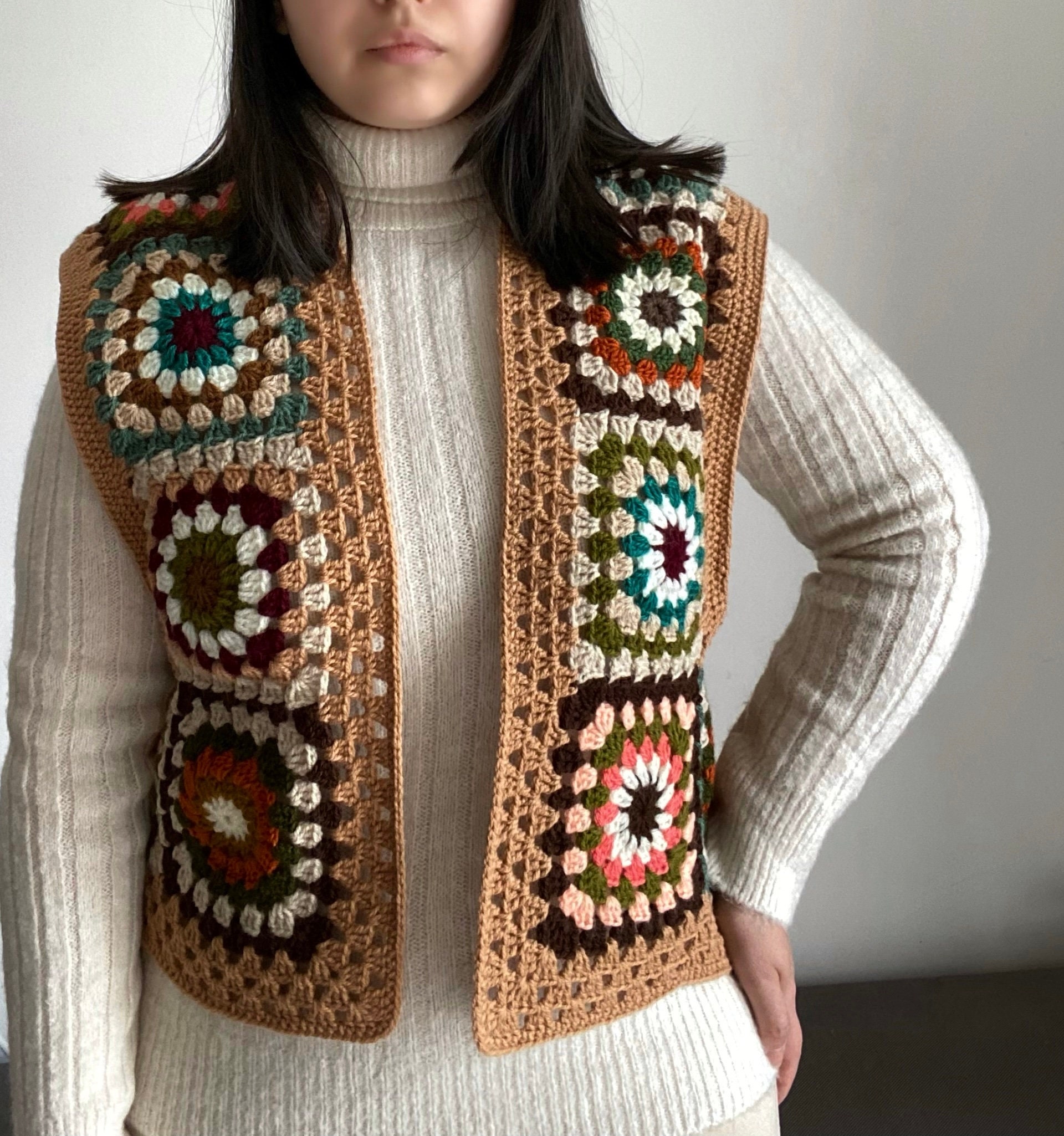 Granny Square Sweater Vest, Handmade, Crochet Granny Square Vest