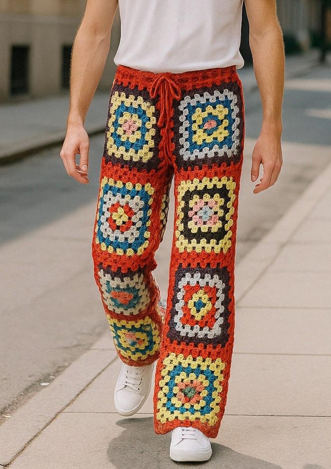 Hand Knitted Crochet Granny Square Pants: Retro Boho Style - Etsy