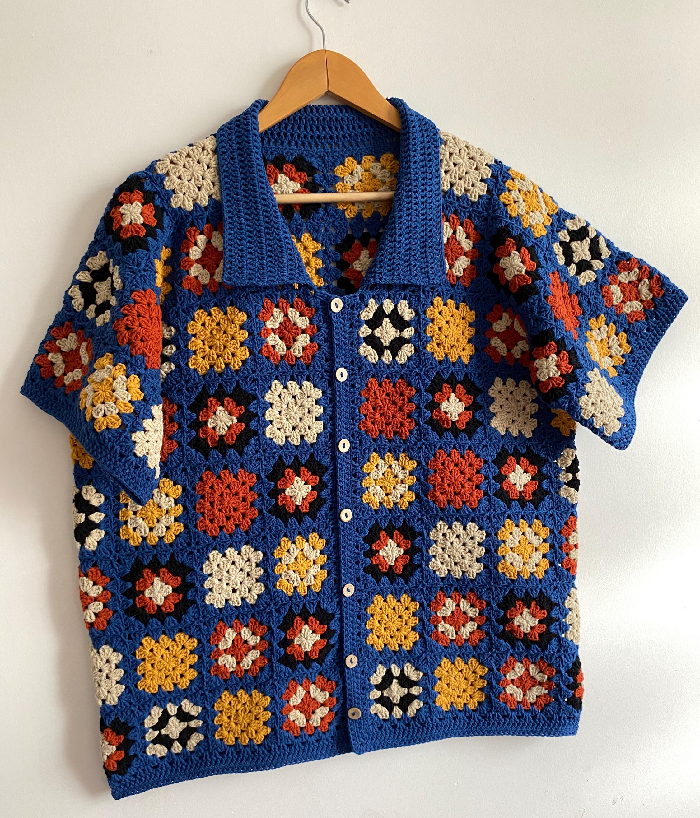 RONRON☆CROCHET SQUARE OVER FIT T SHIRT Crochet Shirt, , Granny Square Unisex Shirt, 2 Different