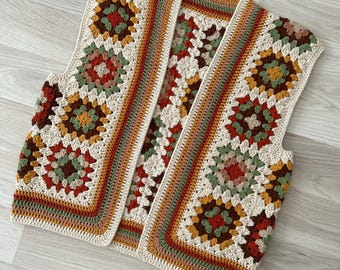 Handmade Crochet Granny Square Vest: Boho Style