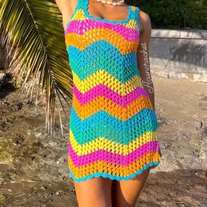 Wavy Crochet Dress, Crochet Wavy Dress, Rainbow Crochet Dress, Wavy Striped Dress, Crochet Dress, Festival Outfit, Colorful Dress image 2