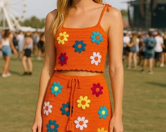 Crochet Flower Skirt Set: Handmade Knit Summer Outfit