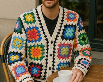 Handgemachte Häkel-Wolljacke: Vintage Style Unisex-Pullover
