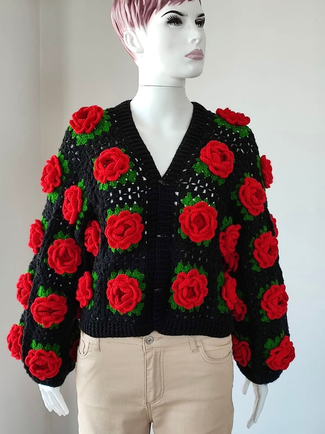 Red Rose Cardigan Crochet Jumbo Rose Cardigan Christmas Cardigan Crochet Rose Chunky Cardigan Winter Cardigan Burning Man Clothing Etsy Canada