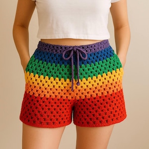 Crochet Pride Shorts, Rainbow Shorts, LGBTQ Shorts, Pride Month Shorts, Colorful Womens Shorts, Knitted LGBTQ Shorts, Pride Day Shorts, Gift