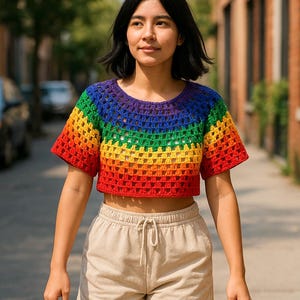 Handmade Crochet Pride Rainbow Crop Top: LGBTQ Festival Blouse