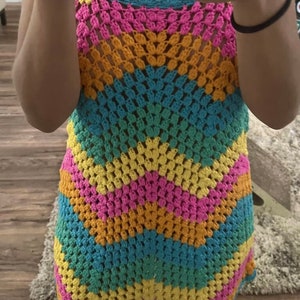 Wavy Crochet Dress, Crochet Wavy Dress, Rainbow Crochet Dress, Wavy Striped Dress, Crochet Dress, Festival Outfit, Colorful Dress image 8