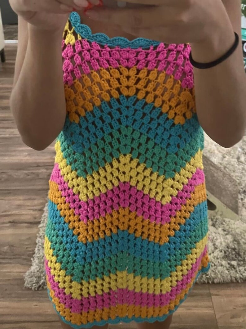 Wavy Crochet Dress, Crochet Wavy Dress, Rainbow Crochet Dress, Wavy Striped Dress, Crochet Dress, Festival Outfit, Colorful Dress image 8