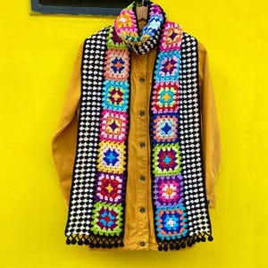 Granny Square Shawl, Granny Square Scarf, Gift for Women, Boho Scarf, Unisex Scarf, Knitted Scarf, Gift for Men, Long Scarf, Ready to ship