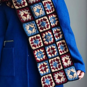 Ready to ship, granny square scarf, crochet scarf, Crochet Mens Scarf, Handknit Long Scarf, vintage style scarf, gift for him, Outfit Men