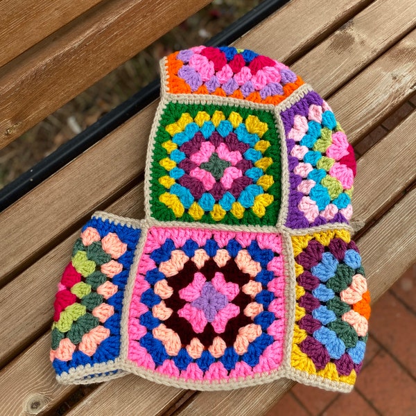 Crochet Balaclava, Granny Square Balaclava, Handmade Colorful Balaclava, Unisex Balcalava, Christmas Gift, Crochet Winter Hat,Mens Balaclava