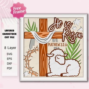 Véritable boîte d'ombre de Pâques SVG| He Is Ressuscité Shadow Box agneau couronne d'épines croix paume jésus-christ chrétien religieux Bible versets 3D Box/K274