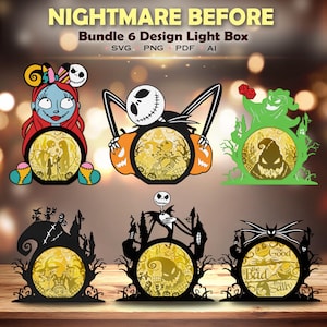 Zestaw Nightmare Before Light Box Svg, Nightmare Before 3DBox, Jack Skellington Shadow Box, Nightmare Before SVG, Dekoracje świąteczne, Prezent świąteczny