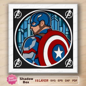 Captain Hero Shadow Box SVG, Superhero Paper Cut File, Captain America Layered Cardstock Art, Comic Inspired Decor, Hero Gift SVG /H319