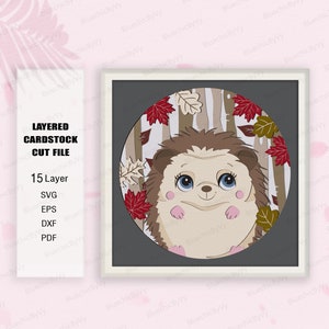 Hérisson mignon Shadow Box SVG, boîte d'ombre de hérisson, pour cricut, Svg de boîte à lumière de hérisson, cadeau de boîte d'ombre, cadeau de boîte 3D, Svg de hérisson