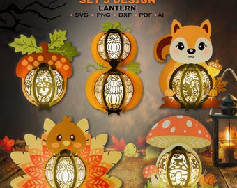 Bundle Thanksgiving Light Box Lantern Svg,Pumpkin Shadow Box,Lantern Paper Cut,Thanksgiving Lantern,Mushroom Thanksgiving,Thanksgiving Decor