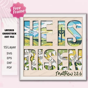 He Is Risen Shadow Box - Fichier découpé |  Boîte à ombres de Pâques Boîte à ombres du Christ Décoration de Pâques Jésus Svg Il est ressuscité Svg Chrétien religieux/K391