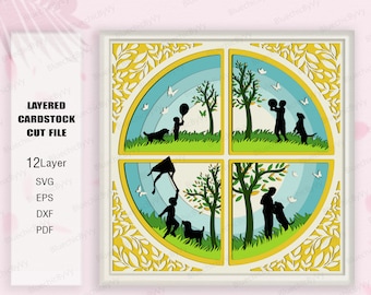 Life Seasons Shadow Box SVG, 4 Seasons Tree Light Box Shadow Box, Seasons Tree Light box SVG, Seasons 3D Box, Seasons Gifts, Life Season svg
