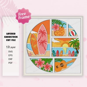 Svg Aloha Summer Beach Shadow Box, Svg Aloha Summer Light Box, cadeau d'été, ski nautique svg, pour fichier Cricut, cadeau Shadow Box, décoration d'été
