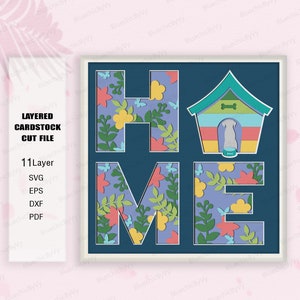 Dog Paw Home Shadow Box SVG, voor Cricut, Dog Home Light box svg, Decor van het huis, hond cadeau, Shadow Box cadeau, hond Paw Home SVG, hond svg