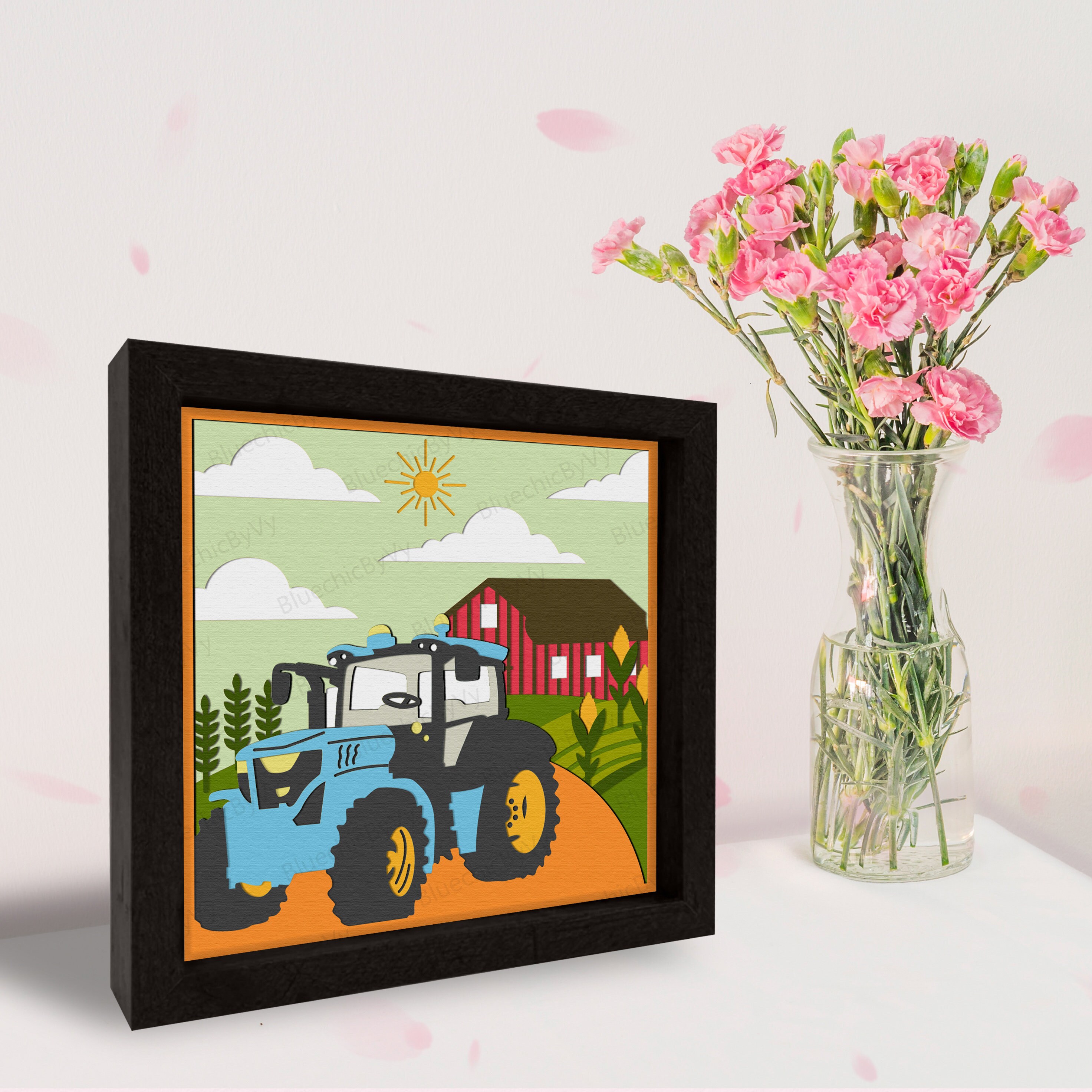 Tractor Shadow Box Farm Scene Tractor Shadow Box Svg, Farm Gift, Farm Scene Tractor Light ...