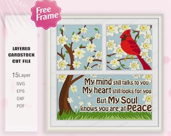 Cardinal Memorial Shadow Box SVG, Cardinal Shadow Box, Cardinal 3D Box, Bird Cardinal Light Box Svg, For cricut, Cardinal Memorial svg