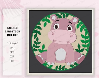 Hippo Shadow Box SVG, Hippo Shadow Box, Gift Hippo, For cricut, Hippo Light Box Svg, Shadow Box Gift, 3D SVG, 3D Box Gift, Animal Hippo Svg