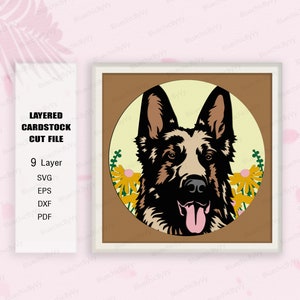 Duitse herder Shadow Box SVG, Duitse herder Shadow Box, cadeau hond, voor cricut, Duitse herdershond lichtbak Svg, Duitse herder Svg