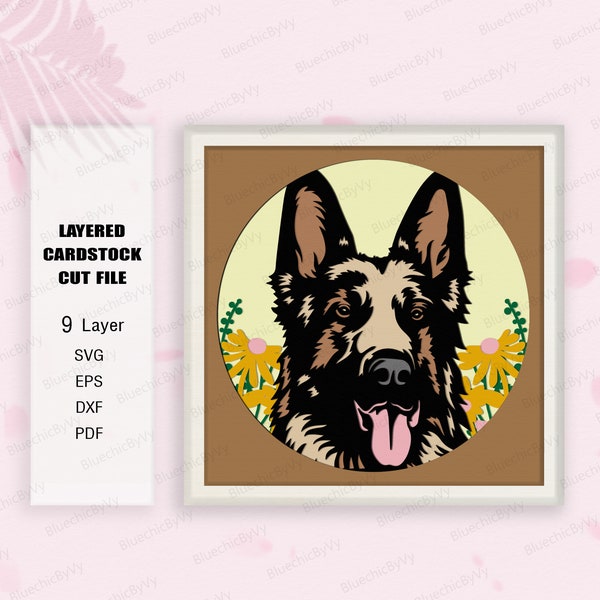 German Shepherd Dog Shadow Box SVG, German Shepherd Shadow Box, Gift Dog, For cricut, German Shepherd Dog Light Box Svg, German Shepherd Svg