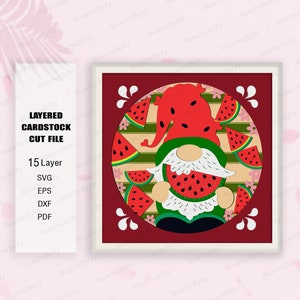 Gnome Watermelon Shadow Box svg, Gnome Shadow Box, Gnome Watermelon Light Box Svg, Gnome 3D Box, Para archivo Cricut, regalo de caja de sombras, Gnome SVG