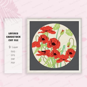 Caixa de sombra de flor de papoula SVG, caixa de sombra de flor de papoula, caixa de flor 3D, amante de presentes de papoula de flor, caixa de luz de papoula de flor Svg, para cricut