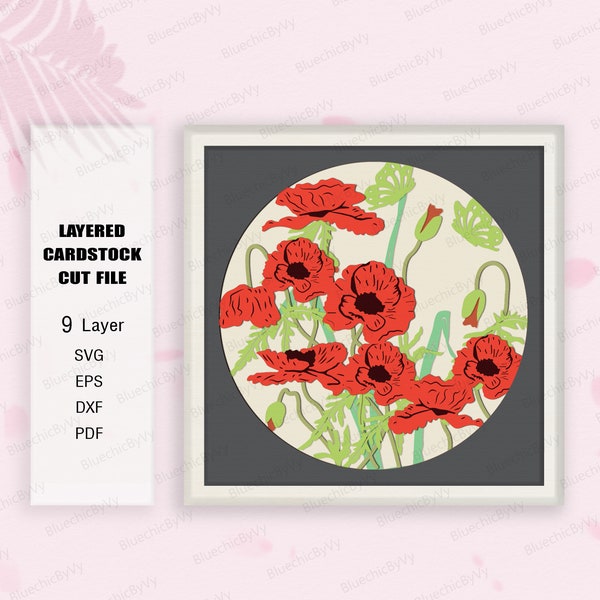 Fleur coquelicot ombre boîte SVG, fleur coquelicot ombre boîte, boîte 3D fleur, fleur de pavot amoureux des cadeaux, fleur de pavot boîte lumineuse Svg, pour cricut