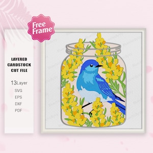 Mason Jar Nevada Flower e Bird Shadow Box SVG, Nevada Flower 3D Box, Mason Jar SVG, Nevada Bird SVG, Shadow Box Gift, per file cricut