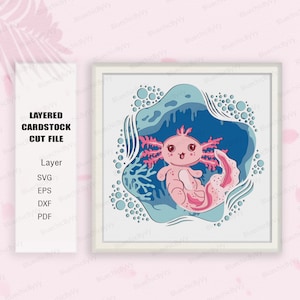 Axolotl Shadow Box SVG, Axolotl Shadow Box, Animali sottomarini SVG, Axolotl Light Box, Axolotl 3D Box, per Cricut File, 3D Box Gift, Axolotl SVG