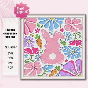 Boho Osterhase Schatten Box svg |  Retro Blumen Ostern 3D Box Frohe Ostern SVG, Bunny Coquette svg Ostern Shadow Box Osterhase /K233