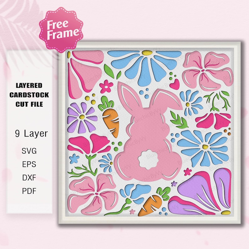 Boho Easter Bunny Shadow Box Svg | Retro Floral Easter 3D Box Happy ...