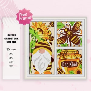 Gnome Bee Kind Shadow Box svg, Gnome Shadow Box, Gnome Bee Light Box Svg, Bee 3D Box, Dla pliku Cricut, shadow box Gift, Gnome Bee SVG