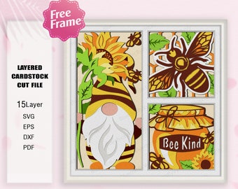 Gnome Bee Kind Shadow Box svg, Gnome Shadow Box, Gnome Bee Light Box Svg, Bee 3D Box, For Cricut File, shadow box Gift, Gnome Bee SVG