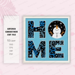Accueil hiver Shadow Box Svg, cadeau d'hiver, maison hiver Light Box Svg, pour fichier Cricut, cadeau Shadow Box, boîte 3D hiver, cadeau boîte 3D, SVG hiver