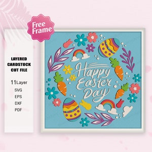 Joyeuse Pâques Shadow Box SVG, Joyeuses Pâques Shadow Box, boîte 3D lapin de Pâques, cadeau de Pâques, Shadow Box de Pâques, décoration de Pâques, oeuf de Pâques
